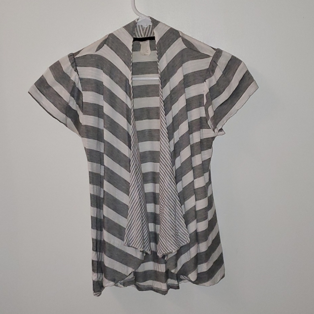 Gray Stripe Waterfall Cardigan